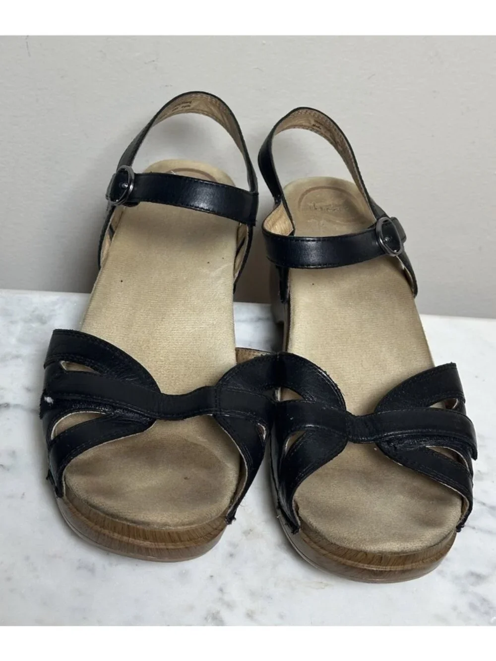 Women’s DANSKO Season Black Full Grain Leather Clog Strappy Sandals Heels Sz 39